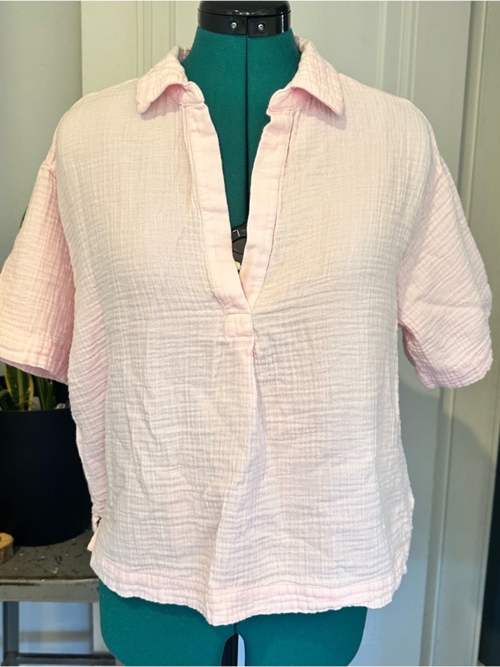 GAP Light Pink Gauze V-Neck Short Sleeve Tunic